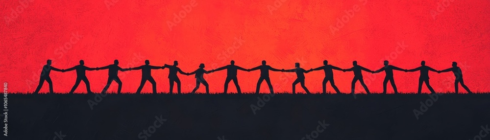 Fototapeta premium People Unite to Create a Powerful Symbol of Togetherness Against a Striking Red Background