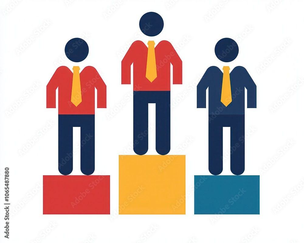 Fototapeta premium Business Professionals Stand Out with Confidence on Colorful Platforms to Showcase Leadership Skills isolated white background