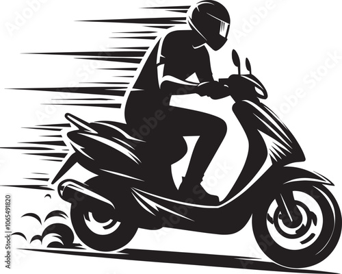 Modern scooter bike rider silhouette vector illustration isolated on a white background