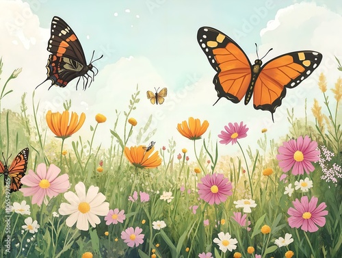 Blooming Field: Bees and Butterflies Among Wildflowers