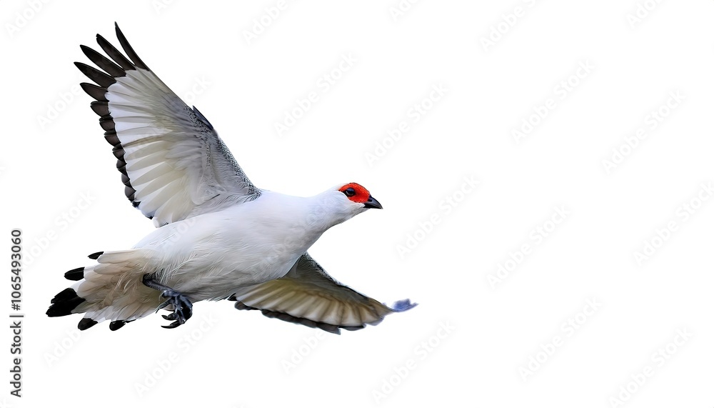 Obraz premium rock ptarmigan - Lagopus muta - is a medium sized game bird in the grouse family. official bird for the Canadian territory of Nunavut, where it is known as the aqiggiq. Isolated on white background