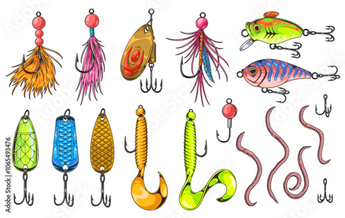 Fishing lures on white background