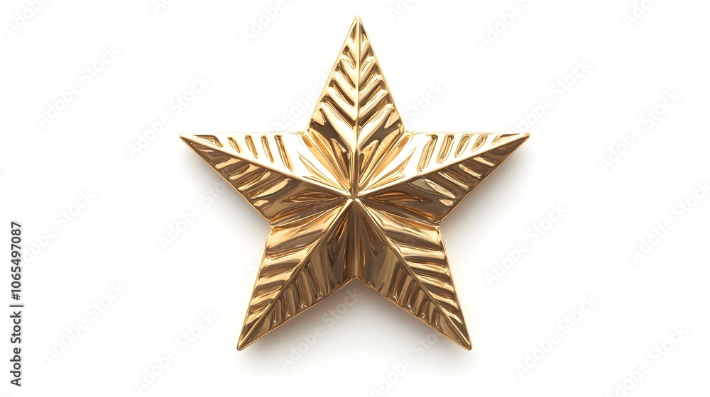 Fototapeta premium Shiny Gold Christmas Star Ornament on White Background in Flat Design