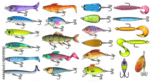 Colorful collection of fishing lures on display