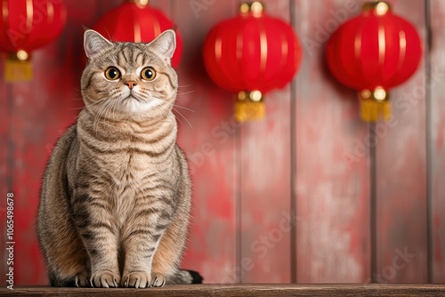 British Shorthair Cat in Chinese Themed Decor photo