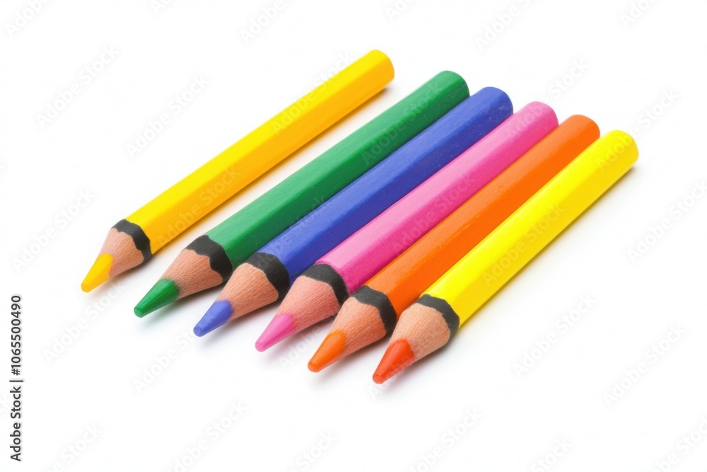 Fototapeta premium Children create vibrant art with crayons on white background