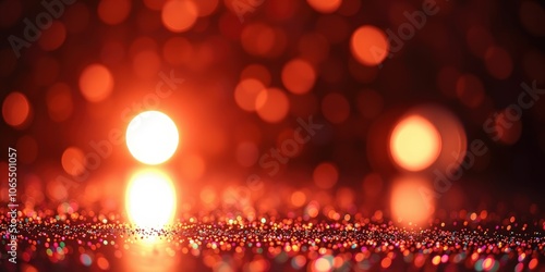 Abstract bokeh effect with warm, orange and red out of focus lights on top of a sparkling surface photo