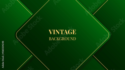 Emerald green gradient abstract background with gold rounded squares, lines and shadows. Modern geometric pattern. Shiny poster or web banner template
