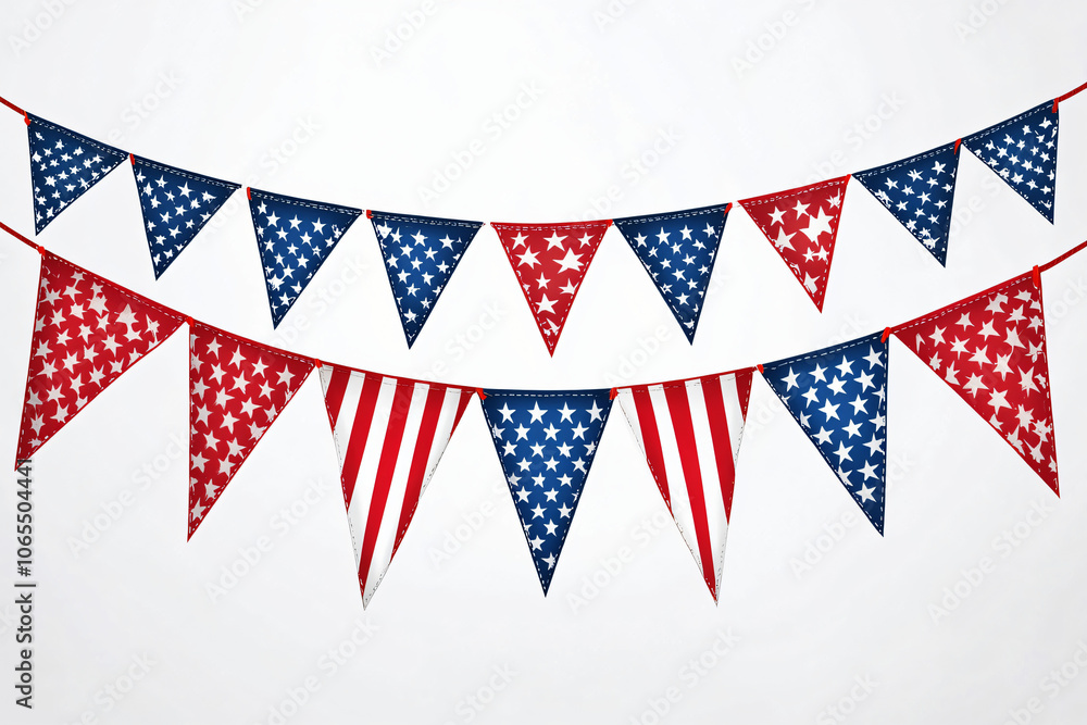Obraz premium red white and blue triangle american flag bunting arranged in semicircle