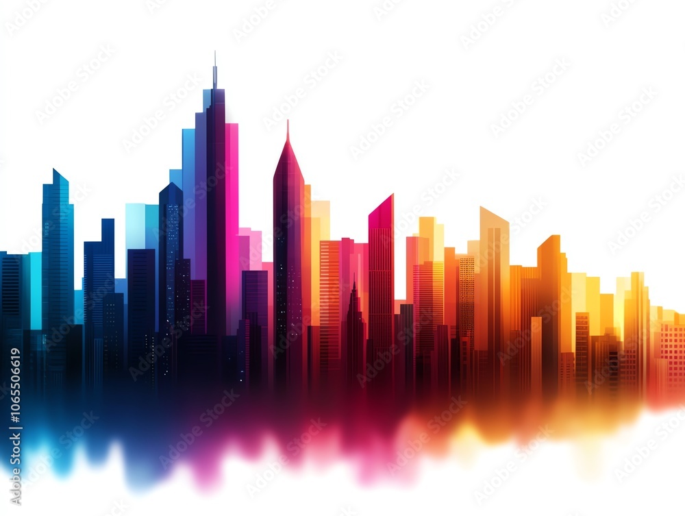 Obraz premium Colorful city skyline silhouette on white background.