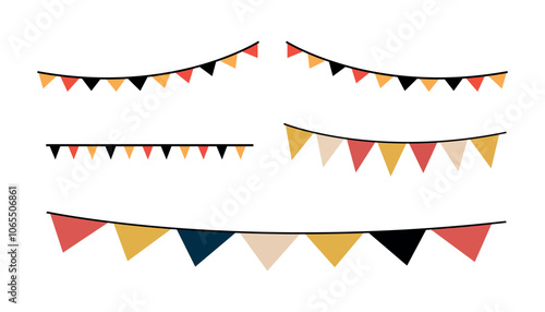 german garland with colorful triangle pennants for festive decoration isolated on white background