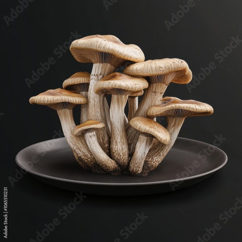 Obraz na płótnie mushrooms are artistically arranged on a matte black plate, with their intertwined stem w salonie
