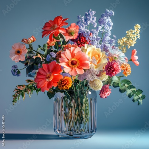 Vivid flowers on a transparent glass, with balanced depth and high-resolution details for