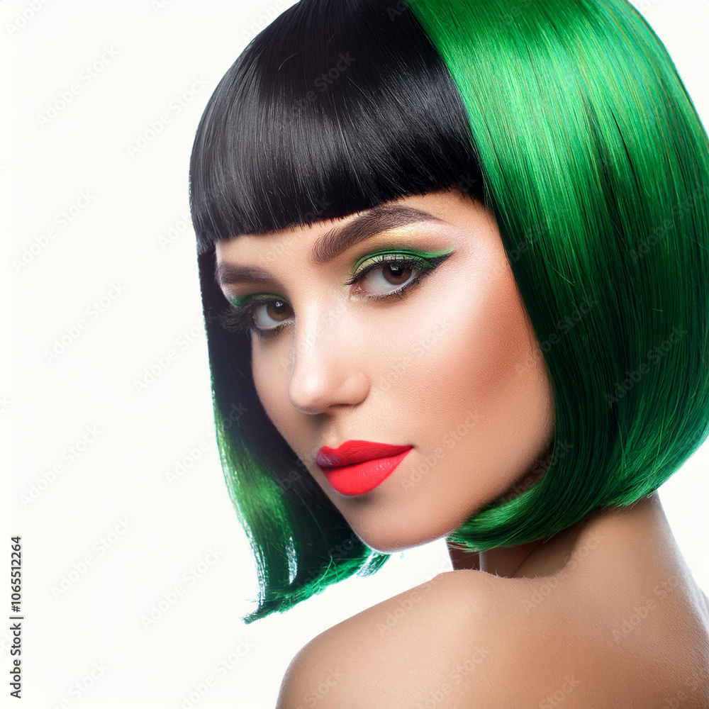 Fototapeta premium Elegant Model with Red Lips and Bob