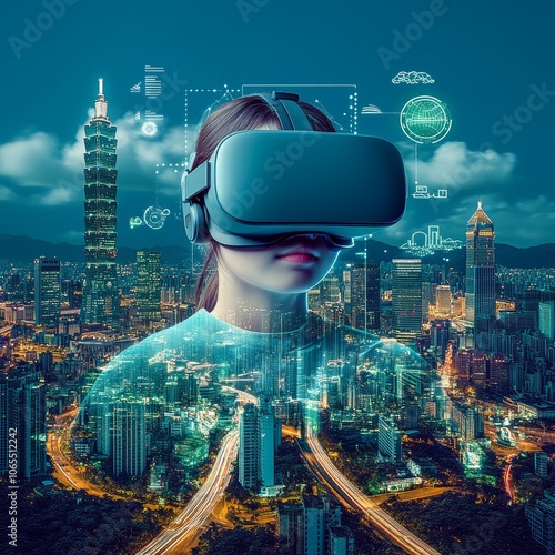 a picture to show the vr technology leading country of Asia country and make it looks like a commercial diagram.