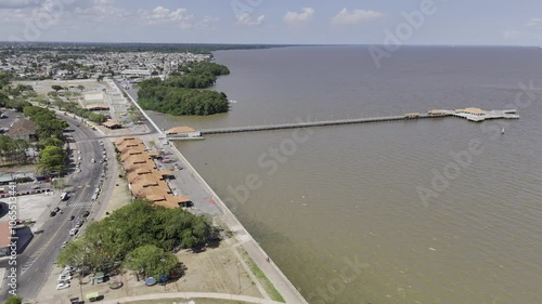 Wallpaper Mural Drone flies over Orla de Macapá toward Trapiche Eliezer Levy in the Amazon River at high tide in Macapá, Amapá, Brazil Torontodigital.ca