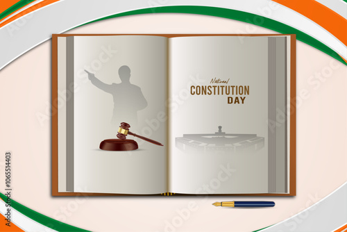 National Constitution Day, Poster, Constitution Day, Post. Constitution Day India. national Constitution, India Celebration - Open Book with Gavel and Parliament
