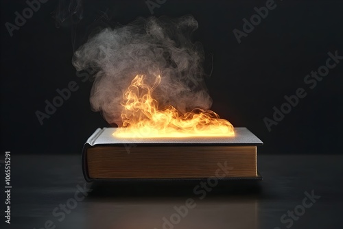 Glowing enchanted book with mystical smoke and vibrant lights rising from its pages, representing knowledge, magic, and boundless creativity photo