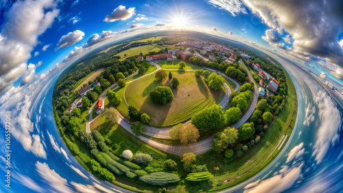 Wallpaper Mural small town aerial view fish-eye lens effect Torontodigital.ca
