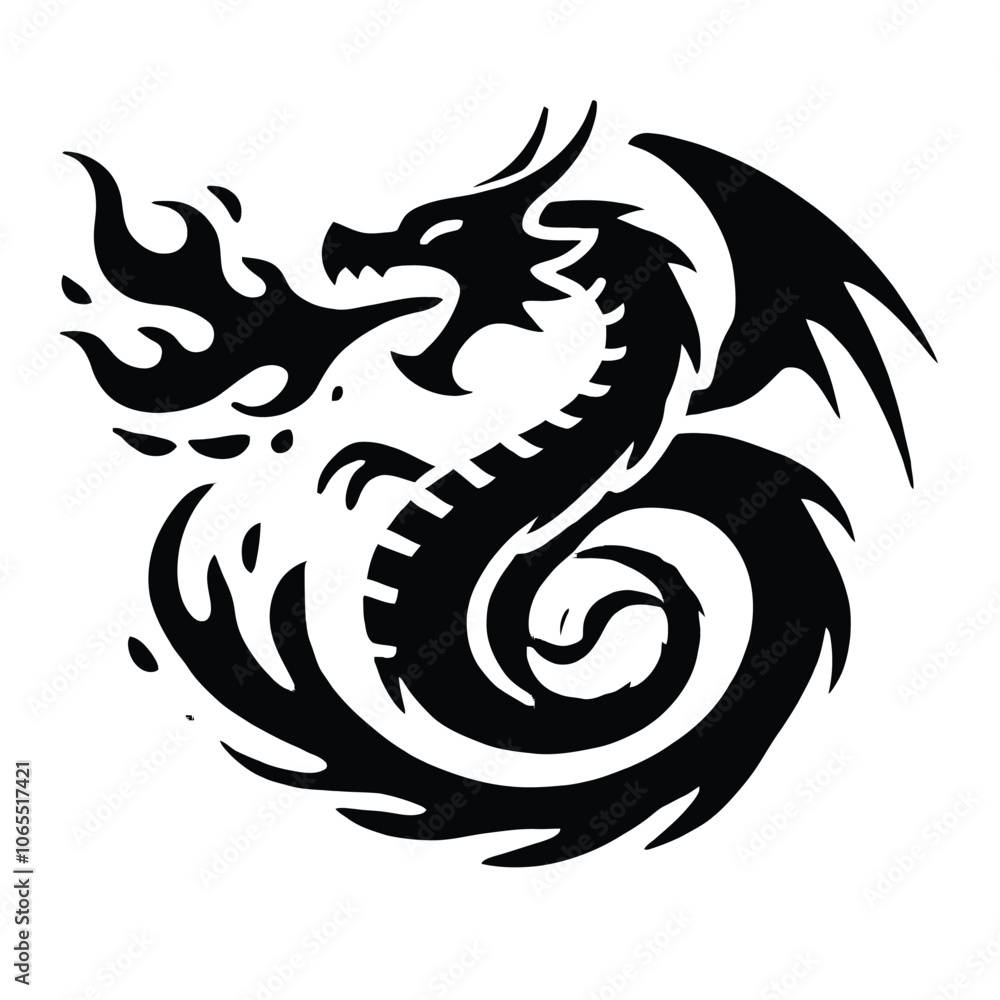 Obraz premium Dragon Fire Silhouette