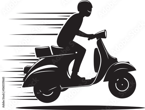 Vintage scooter bike rider silhouette vector illustration isolated on a white background