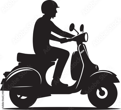 Vintage scooter bike rider silhouette vector illustration isolated on a white background