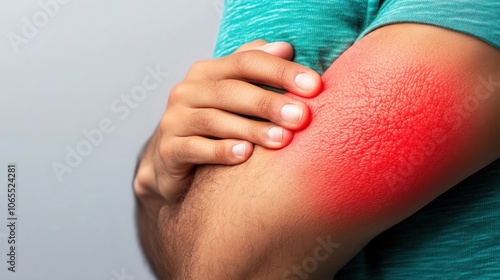 Wallpaper Mural Close-up of a person holding their elbow, indicating pain and discomfort. Torontodigital.ca