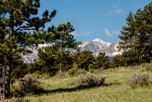 Snow covered peaks in early June in Rocky Mountain National Park, Colorado