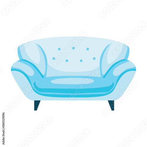 Light blue sofa in flat design. Luxury leather armchair for living room. Vector illustration isolated.