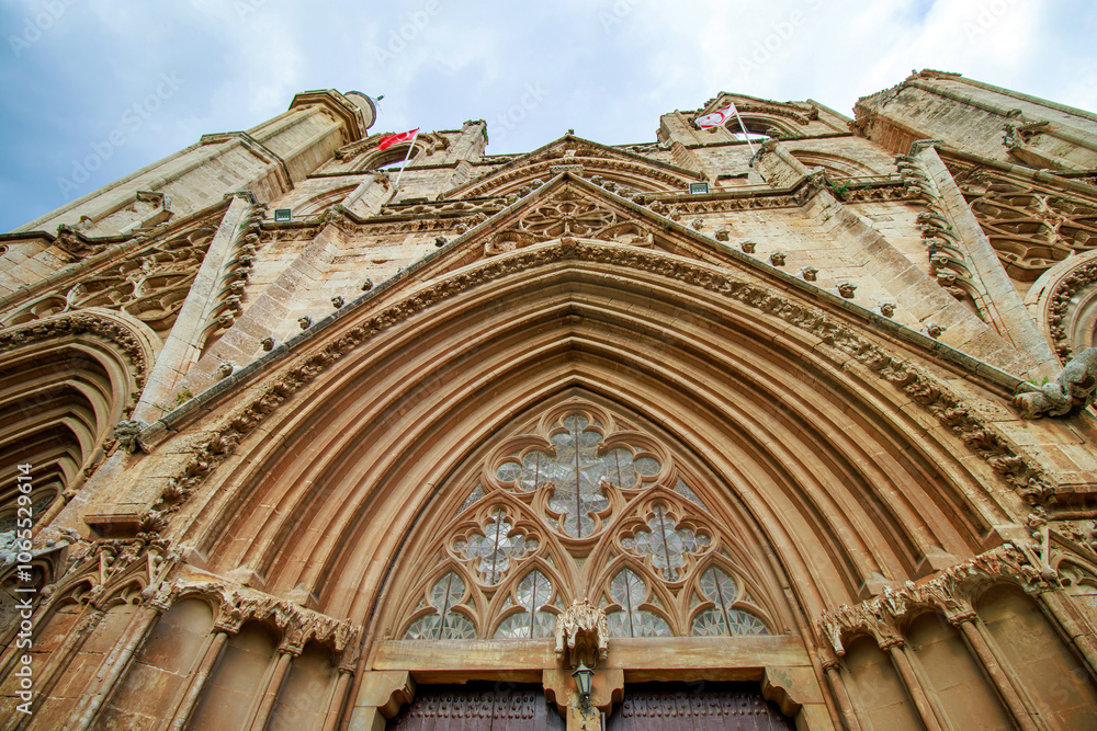 Obraz premium Detail of the St Nicholas cathedral, Lala Mustafa Pasha mosque Famagusta (Magosa) Cyprus 