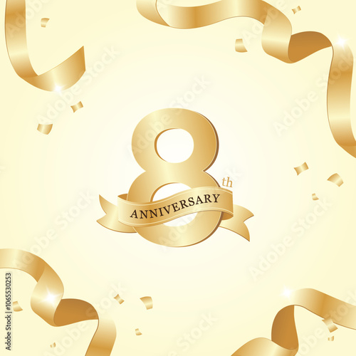 vector Happy 8th-anniversary logo, golden