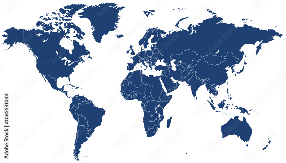 Obraz premium World map. Blue modern vector map. Silhouette map