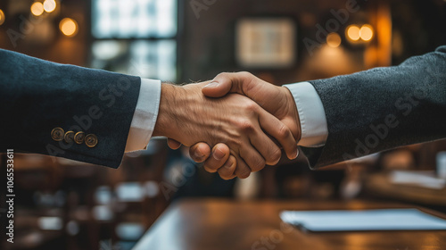 handshake between two people,business people shaking hands in office,Two businessmen shake hands, Generative AI