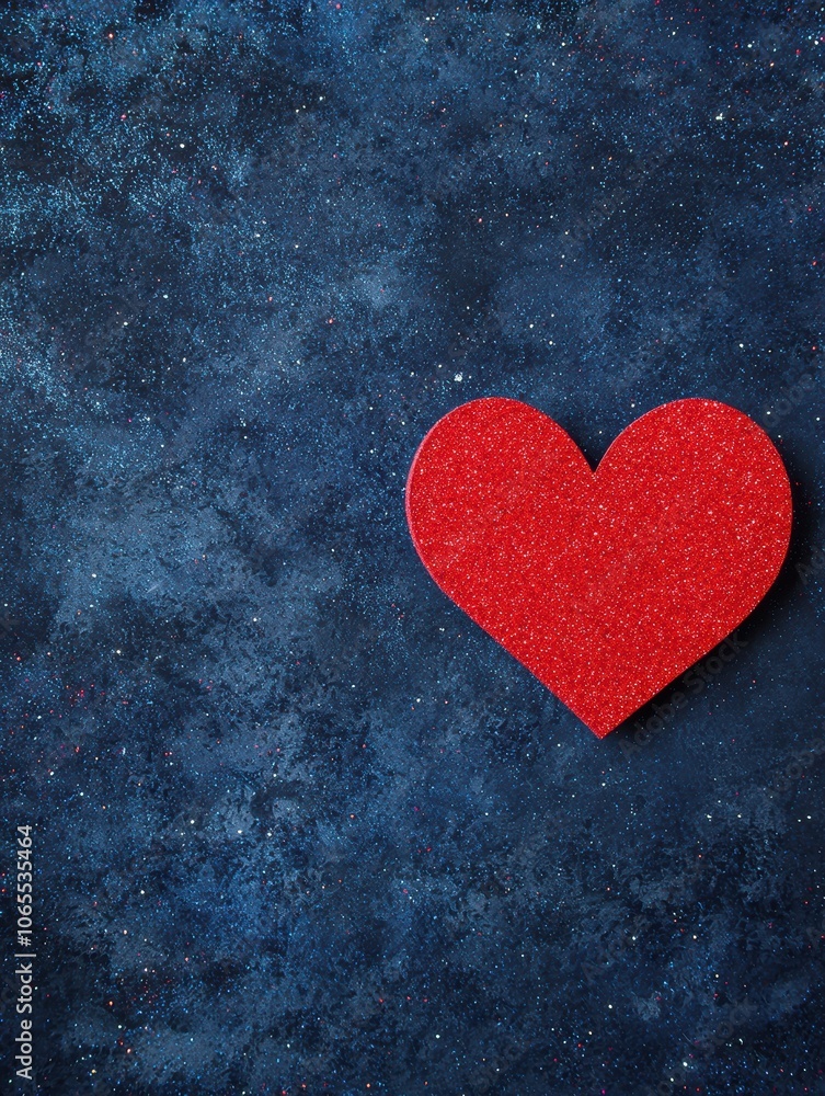 Fototapeta premium Glittering Heart on Dark Blue Paper Background
