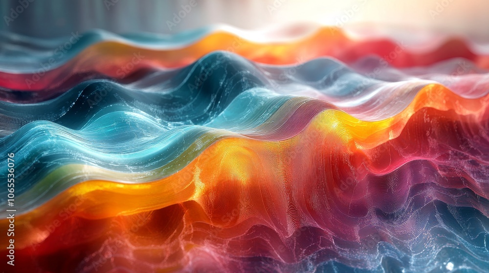 Obraz premium Abstract Wavy Pattern with Vibrant Hues of Blue, Orange, and Red