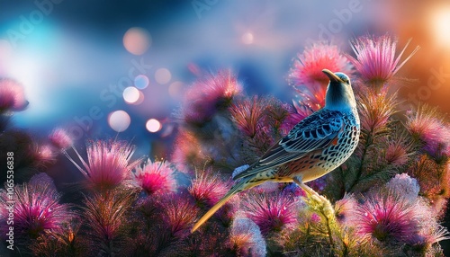 Extravaganza theme the whimsical nature .ature is a bird and flowers photo