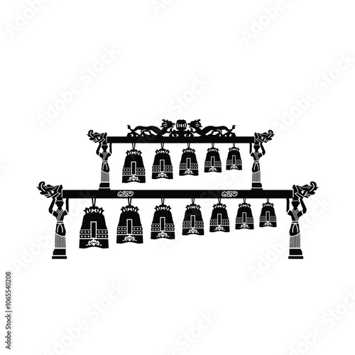 Traditional Chinese musical instrument logo illustration, bianzhong silhouette suitable for music stores and communities