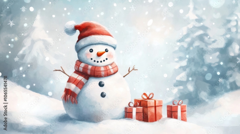 Obraz premium Cute snowman. Winter holiday theme.