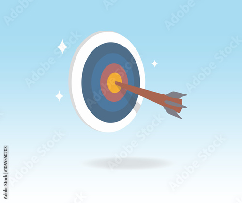 Seek results, result reached the right point, activity was accurate, target with arrow in the center, vector illustration with space for text
