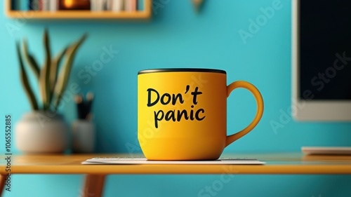 A vibrant yellow mug with the phrase 