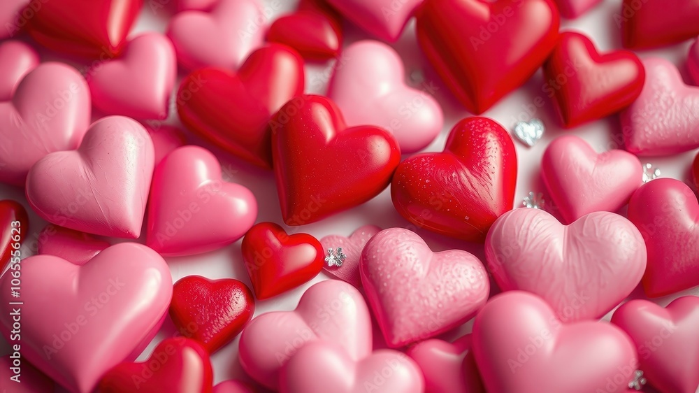 Obraz premium A cluster of red and pink heart shapes, creating a visually appealing arrangement that represents love and affection.