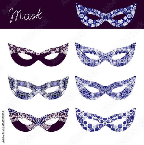 Set of ornamental masks on white background