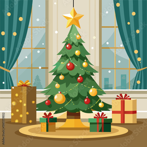 A beautifully decorated Christmas tree with vibrant ornaments and lights, creating a magical holiday scene filled with warmth.