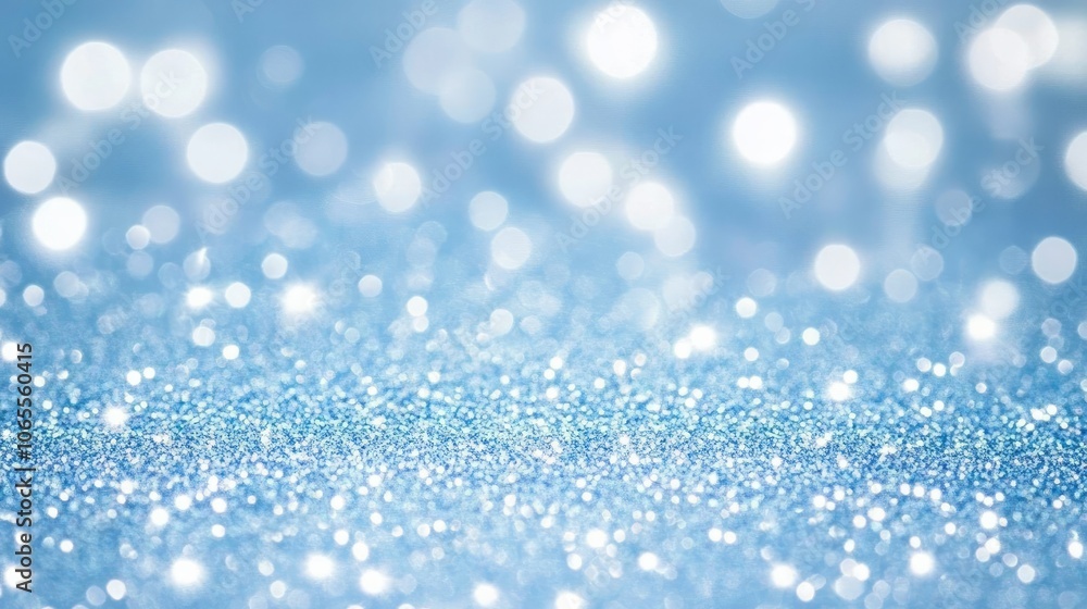 Fototapeta premium Shimmering light blue bokeh with sparkling glitter, perfect for Christmas or New Year themed backgrounds