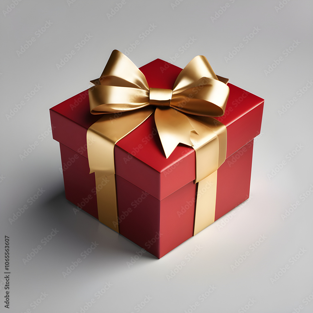 Fototapeta premium a stack of red gift boxes with rich golden ribbons, arranged in a slight spiral, isolated on a seamless white background