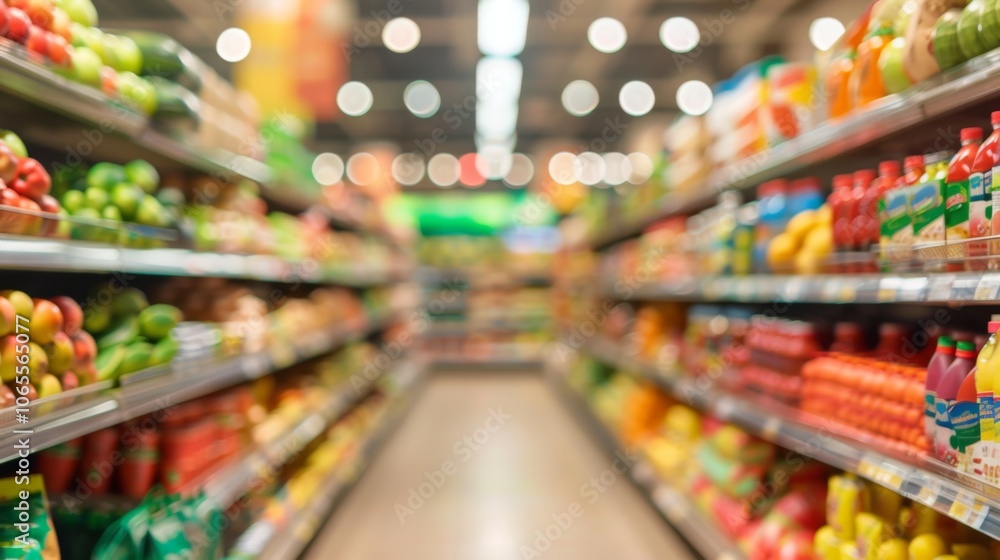 Fototapeta premium Aisle of Abundance: Colorful Supermarket Shelves