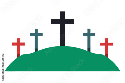 Three Crosses on a Hill | isolated vector illustration on white background