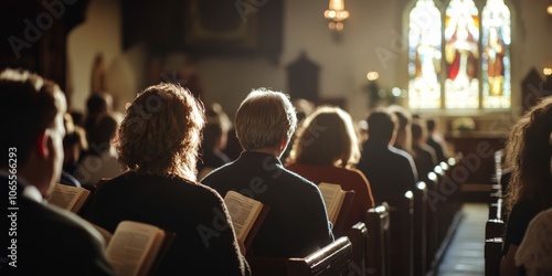 Wallpaper Mural Congregation Singing Hymns in a Traditional Church with Stained Glass Torontodigital.ca