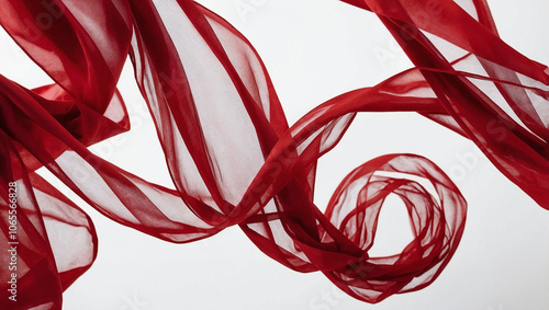 a piece of light red chiffon fabric develops on a white background