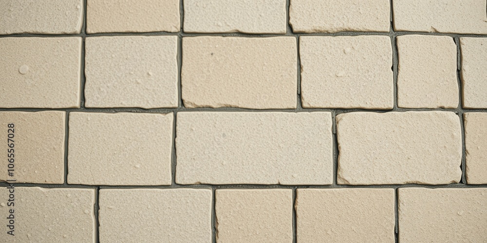 Fototapeta premium A close-up view of a tiled wall, the textured surface of the tiles offering a subtle variation in color, creating an interesting visual texture